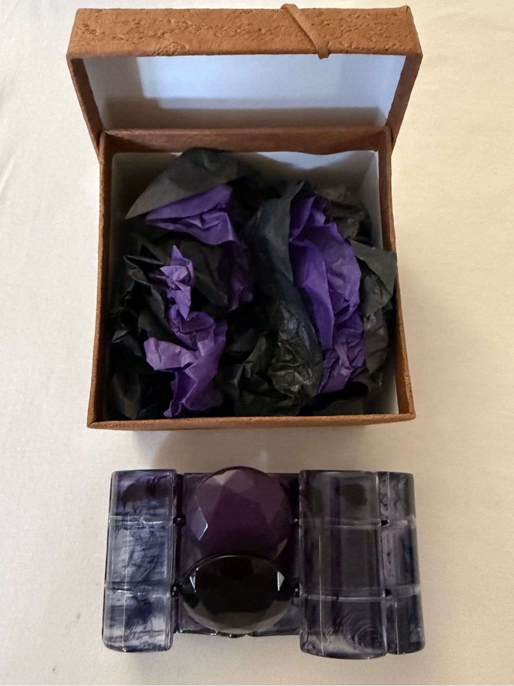 NWOT (Never Worn) Modern Contemporary Purple + Black Statement Stretch Bracelet
